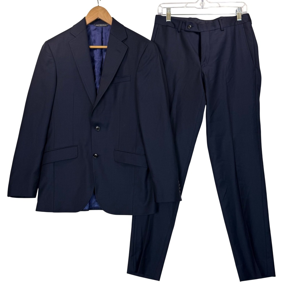 Ted Baker "Jones CT" Wool Stitched Lapel Navy Blue Suit #TB4281 Sz 36R/29x32